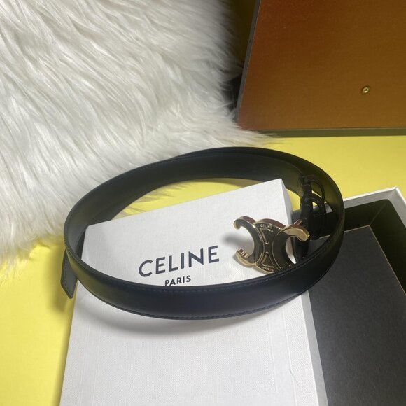Celine Black Leather Belt with Gold Buckle - Picture 3 of 6
